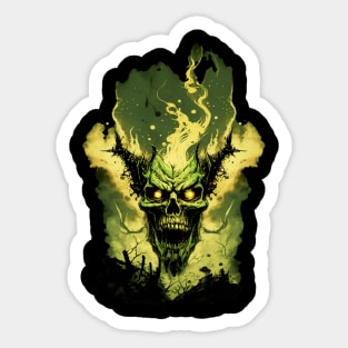 Green Flaming Horror Skull Sticker